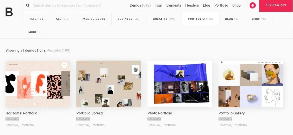 WordPress themes for a portfolio websit