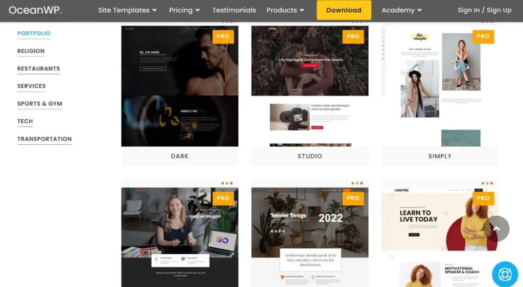 WordPress themes for a portfolio websit